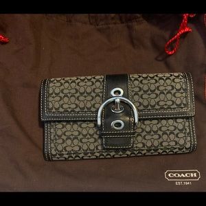 COACH Black/Gray Logo Monogram Trifold Wallet